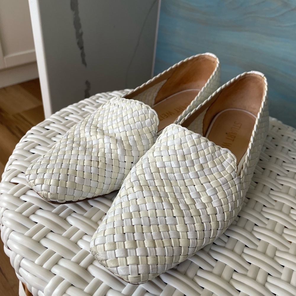 Stuart Weitzman Cream Woven Flats